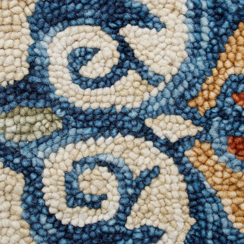 RugsA Beige/Blue Medallion Wool Round Rug. Picture 4
