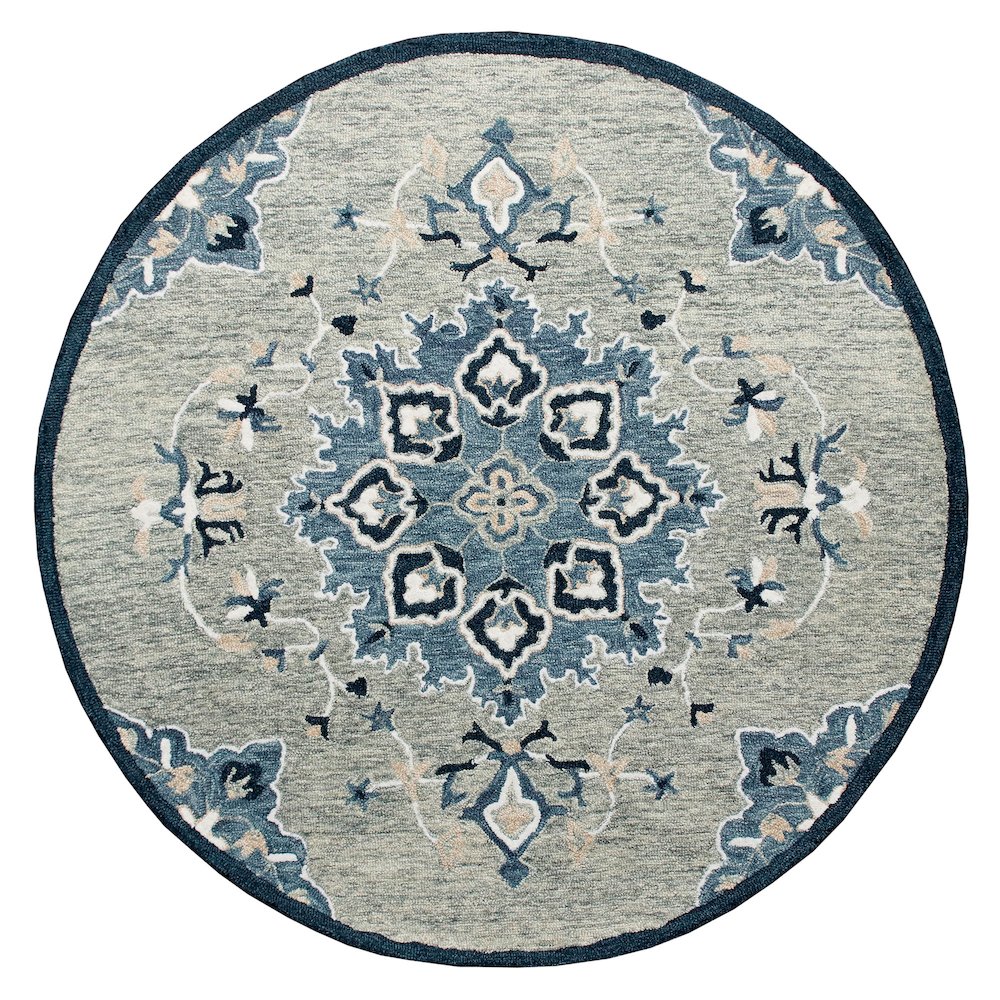 RugsA Gray/Blue Medallion Wool Round Rug. Picture 1
