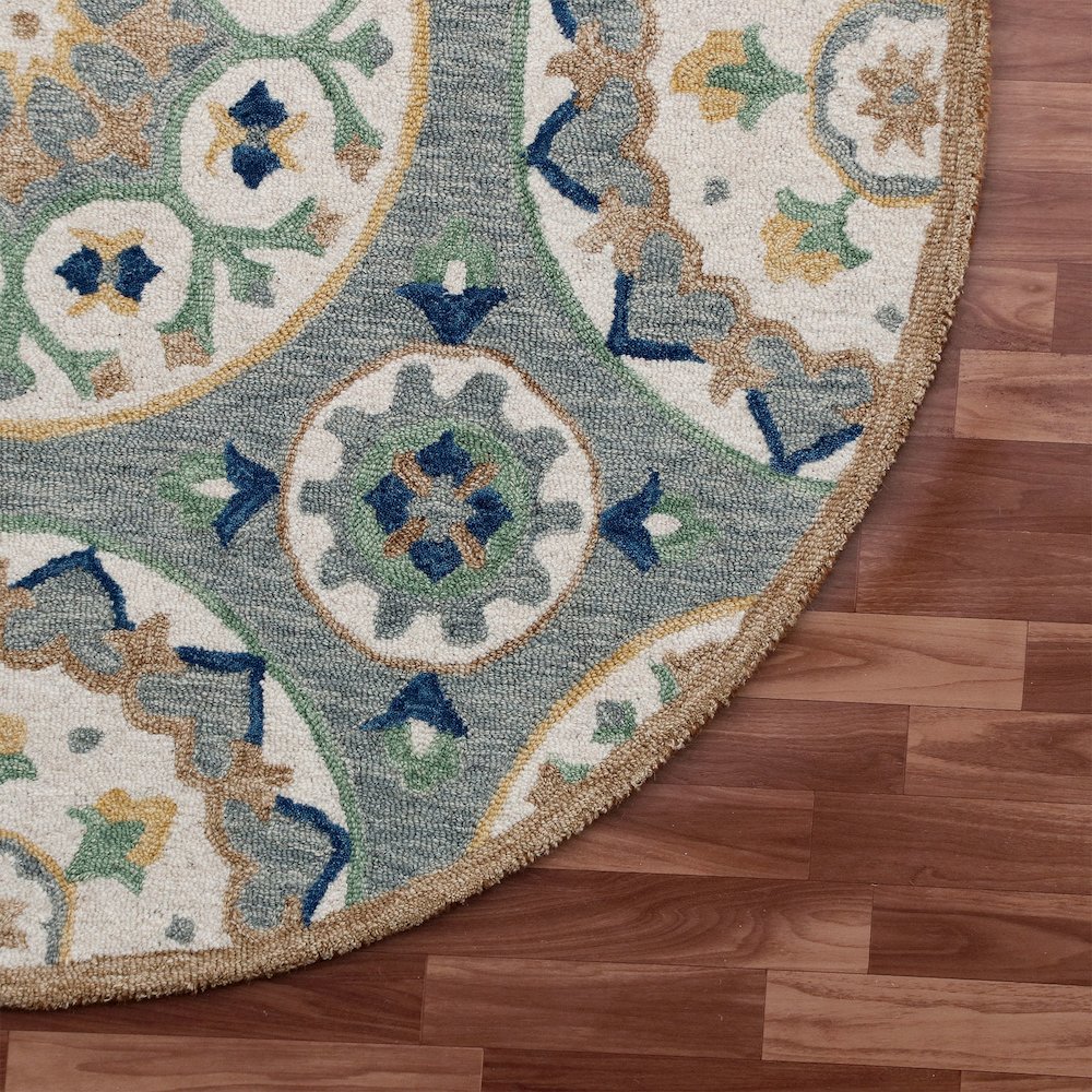 RugsA Gray/Brown Suzani Wool Round Rug. Picture 5