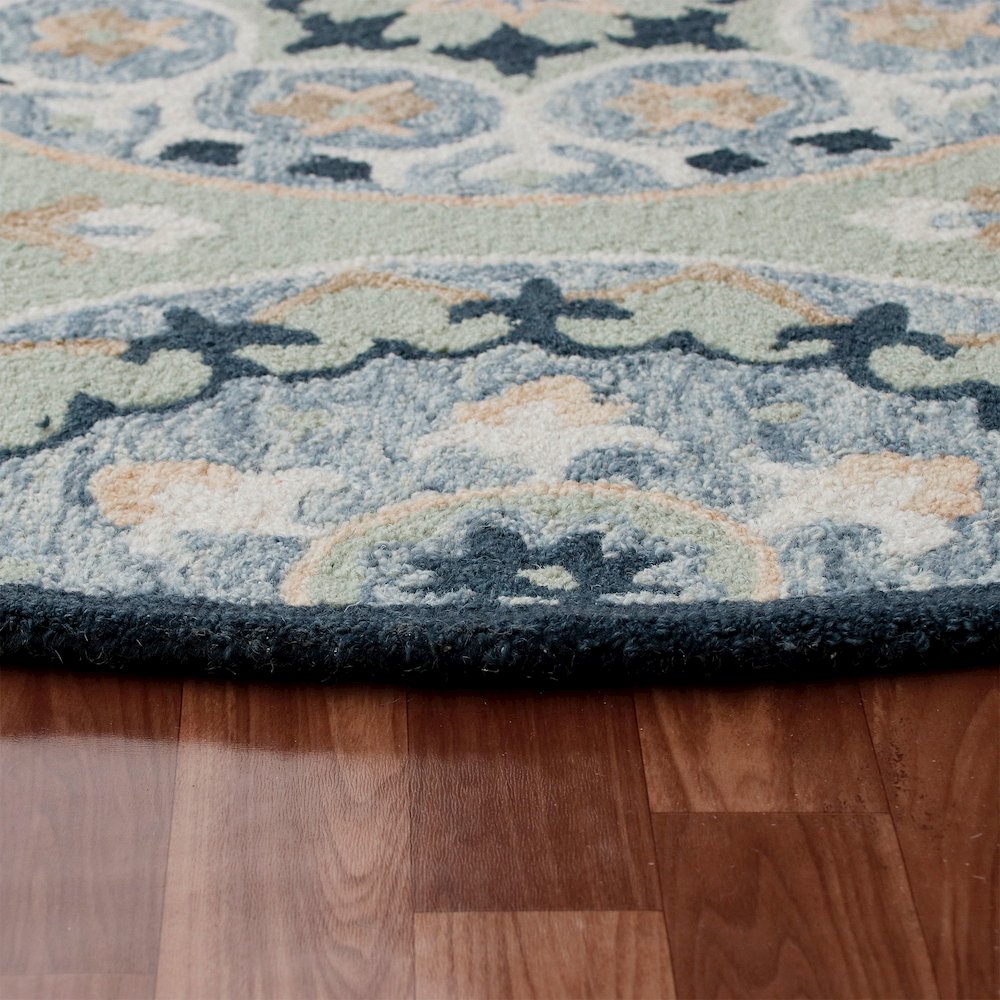 RugsA Sage/Blue Suzani Wool Round Rug. Picture 3