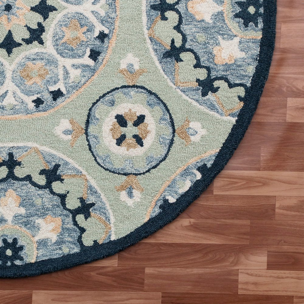 RugsA Sage/Blue Suzani Wool Round Rug. Picture 5