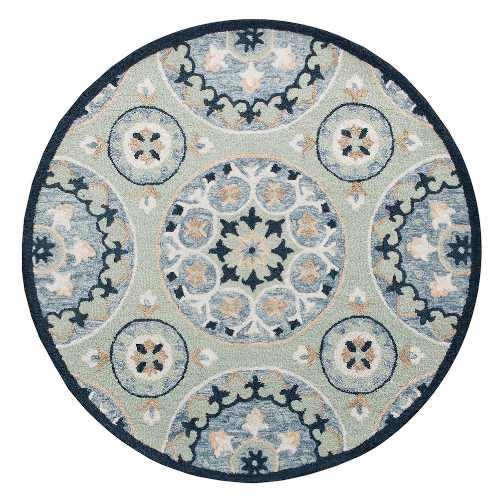 RugsA Sage/Blue Suzani Wool Round Rug. Picture 1