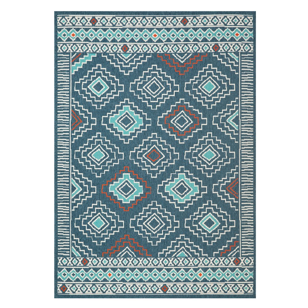 Evette Rios Navy/Ivory Southwestern Tribal Polypropylene Indoor/Outdoor Area Rug. Picture 1
