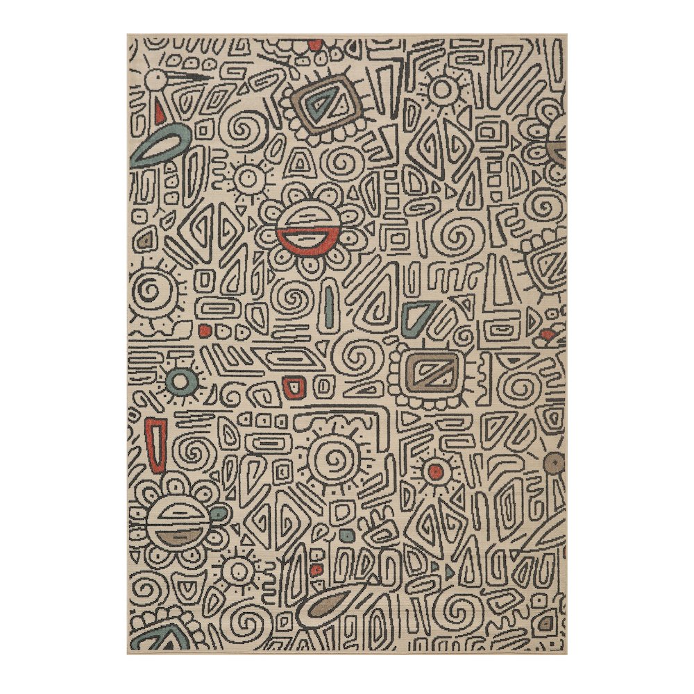 Evette Rios Ivory/Black Bohemian Abstract Polypropylene Indoor/Outdoor Area Rug. Picture 1
