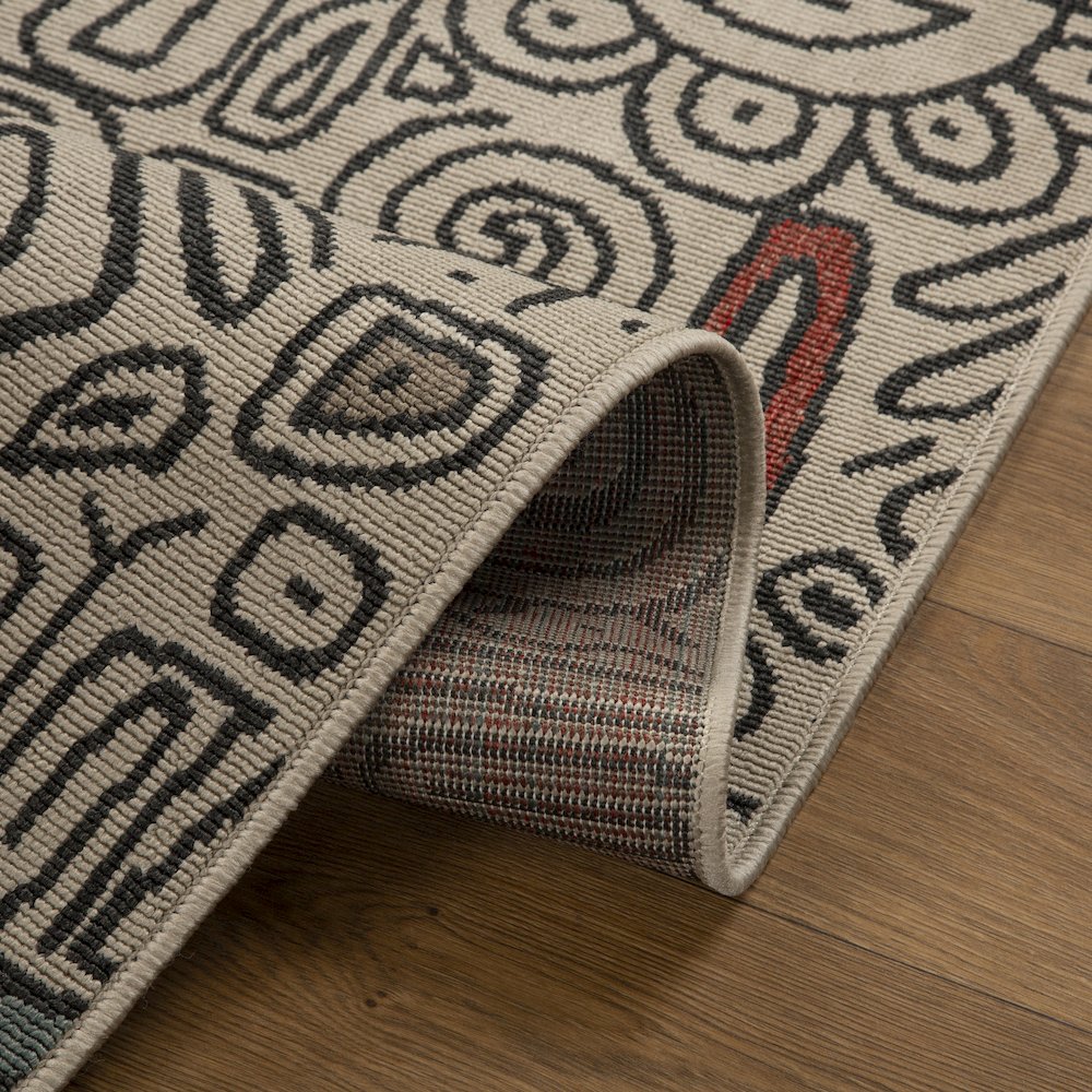 Evette Rios Ivory/Black Bohemian Abstract Polypropylene Indoor/Outdoor Area Rug. Picture 3