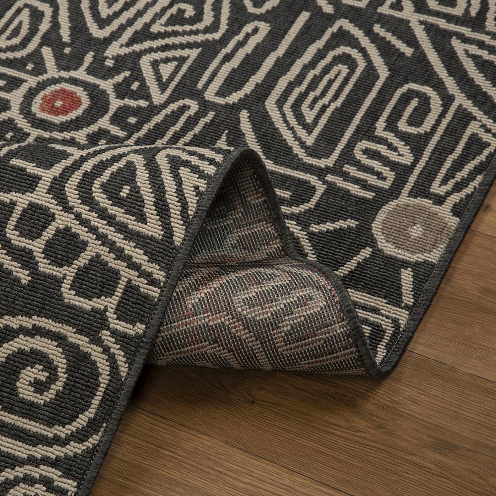 Evette Rios Black/Ivory Bohemian Abstract Polypropylene Indoor/Outdoor Area Rug. Picture 3