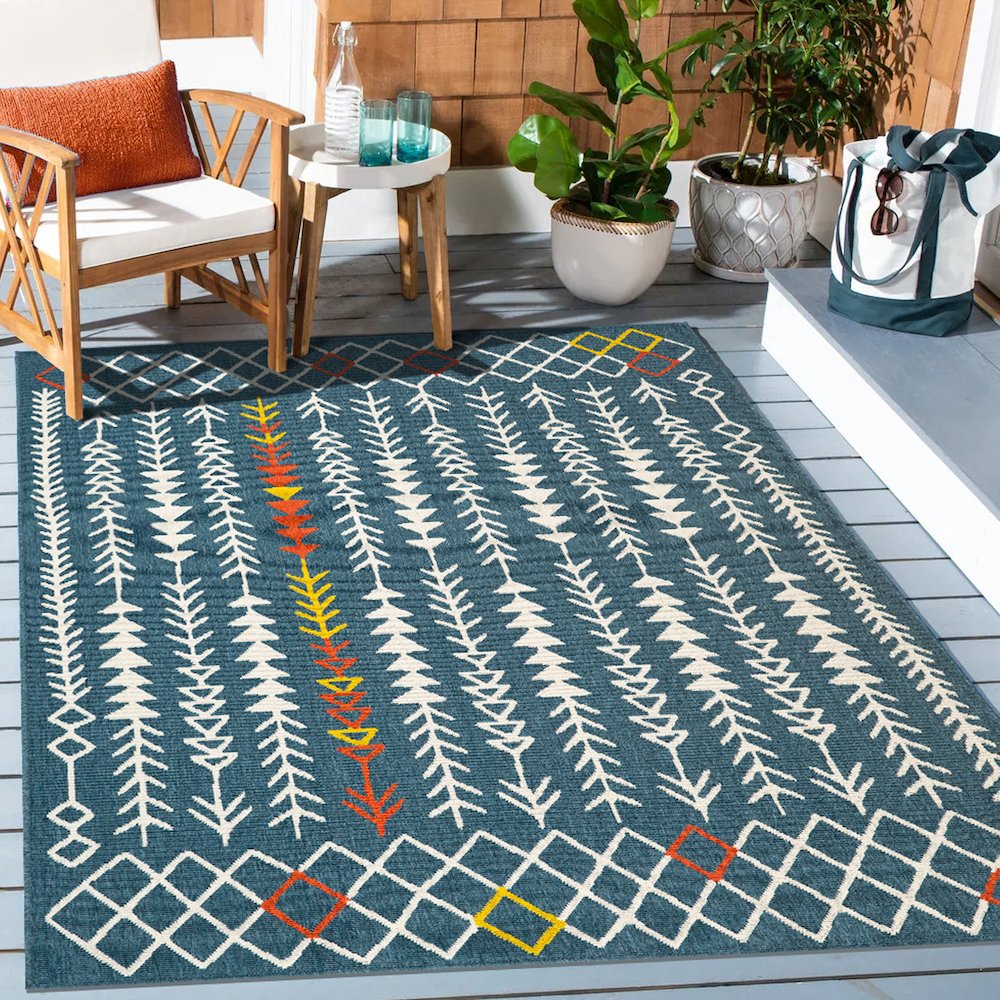 Evette Rios Ivory/Navy Southwestern Tribal Polypropylene Indoor/Outdoor Area Rug. Picture 2