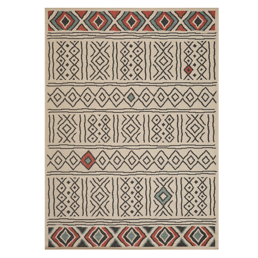 Ivory/Black Southwestern Diamond Polypropylene Indoor/Outdoor Area Rug. Picture 1
