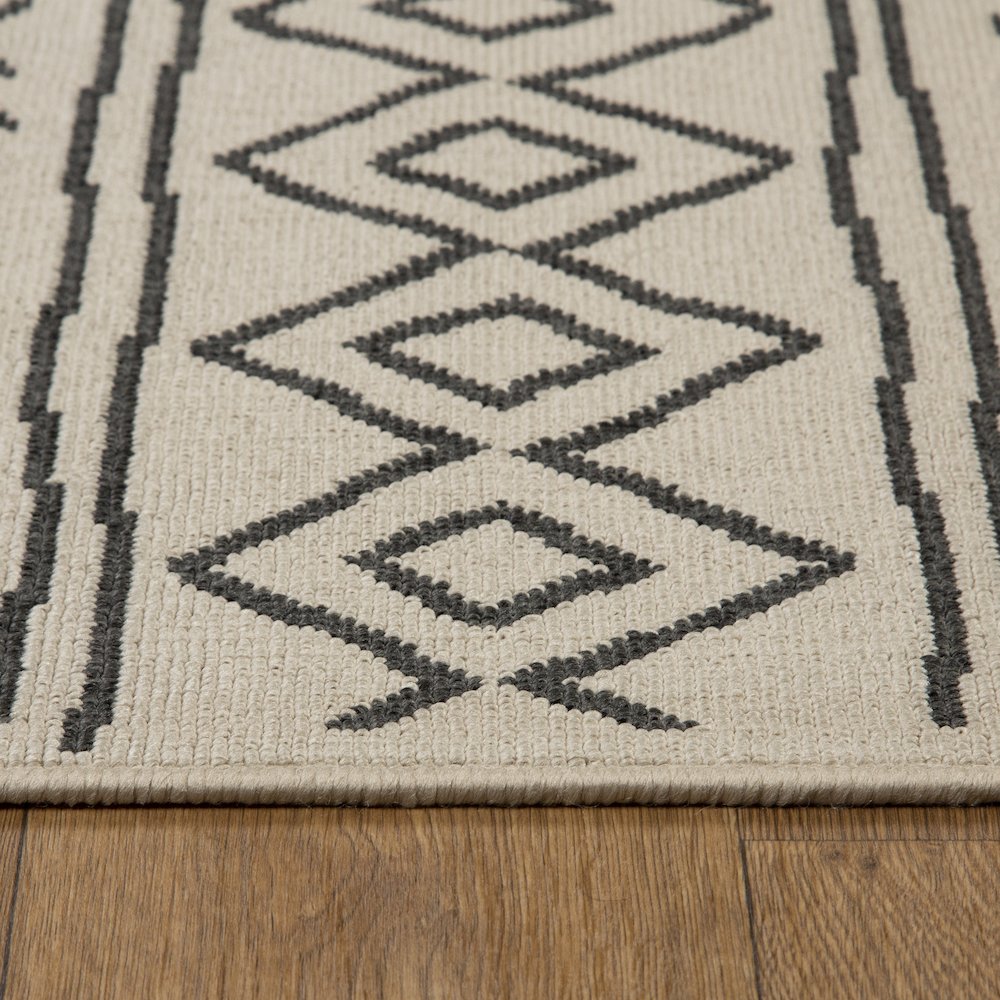 Ivory/Black Southwestern Diamond Polypropylene Indoor/Outdoor Area Rug. Picture 6
