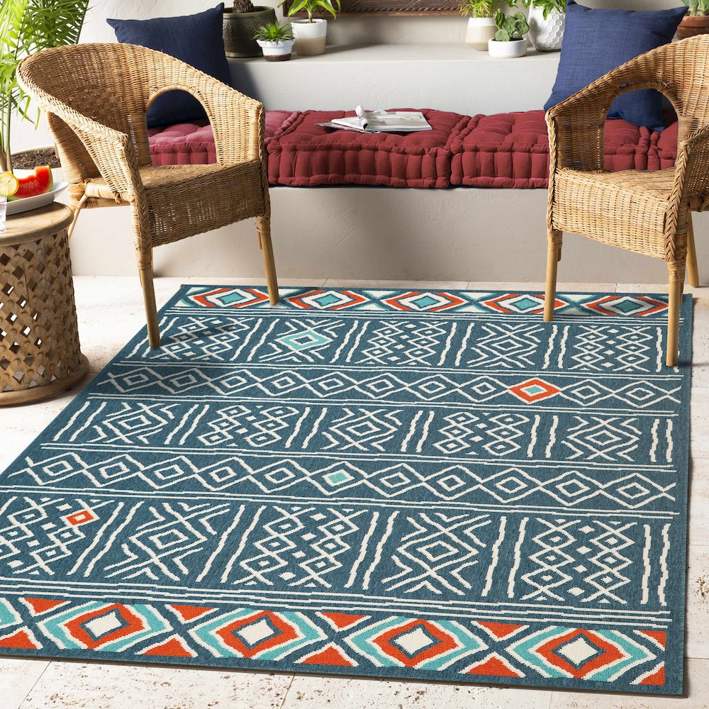 Evette Rios Ivory/Navy Bohemian Tribal Polypropylene Indoor/Outdoor Area Rug. Picture 2