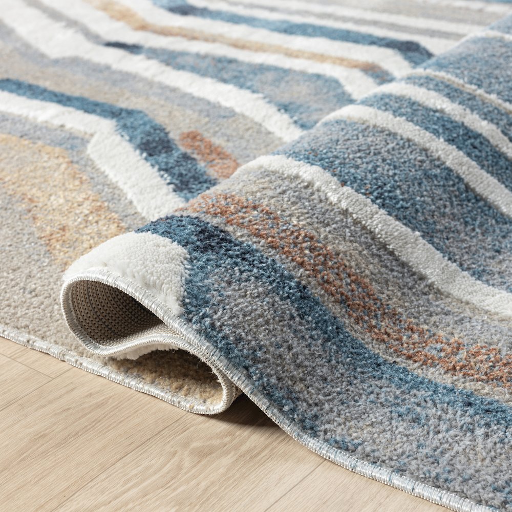 Blue/Beige Modern Abstract Performance Washable Indoor Area Rug. Picture 4