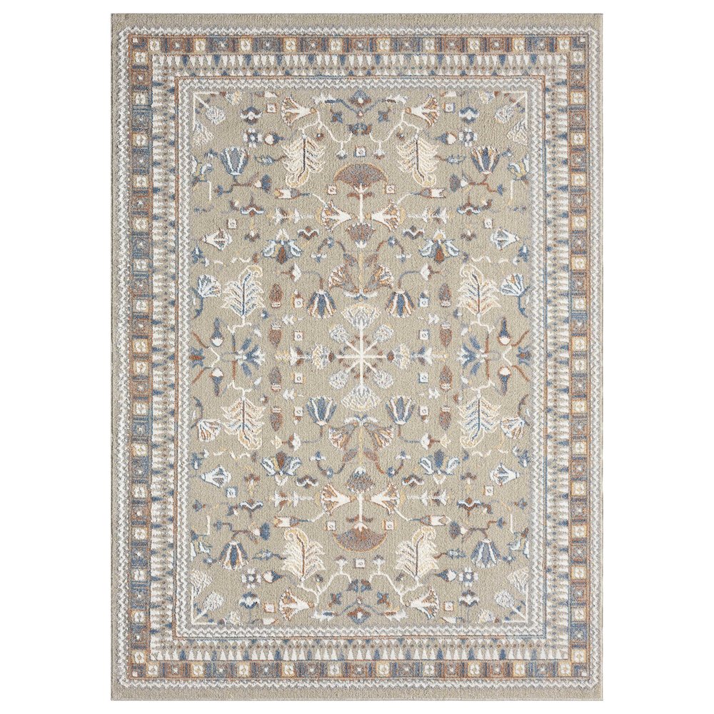 Beige/Rust Modern Geometric Performance Washable Indoor Area Rug. Picture 1