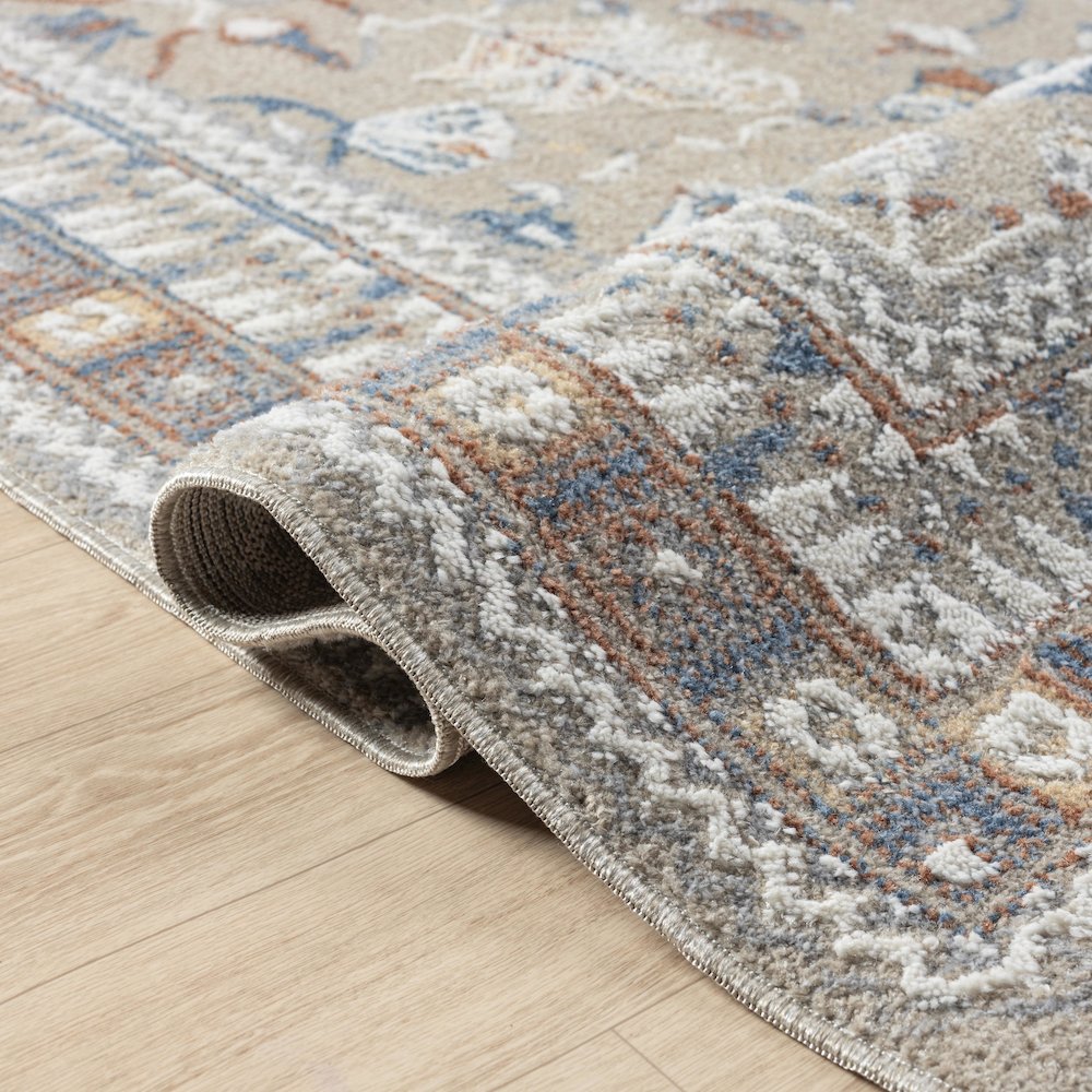 Beige/Rust Modern Geometric Performance Washable Indoor Area Rug. Picture 4