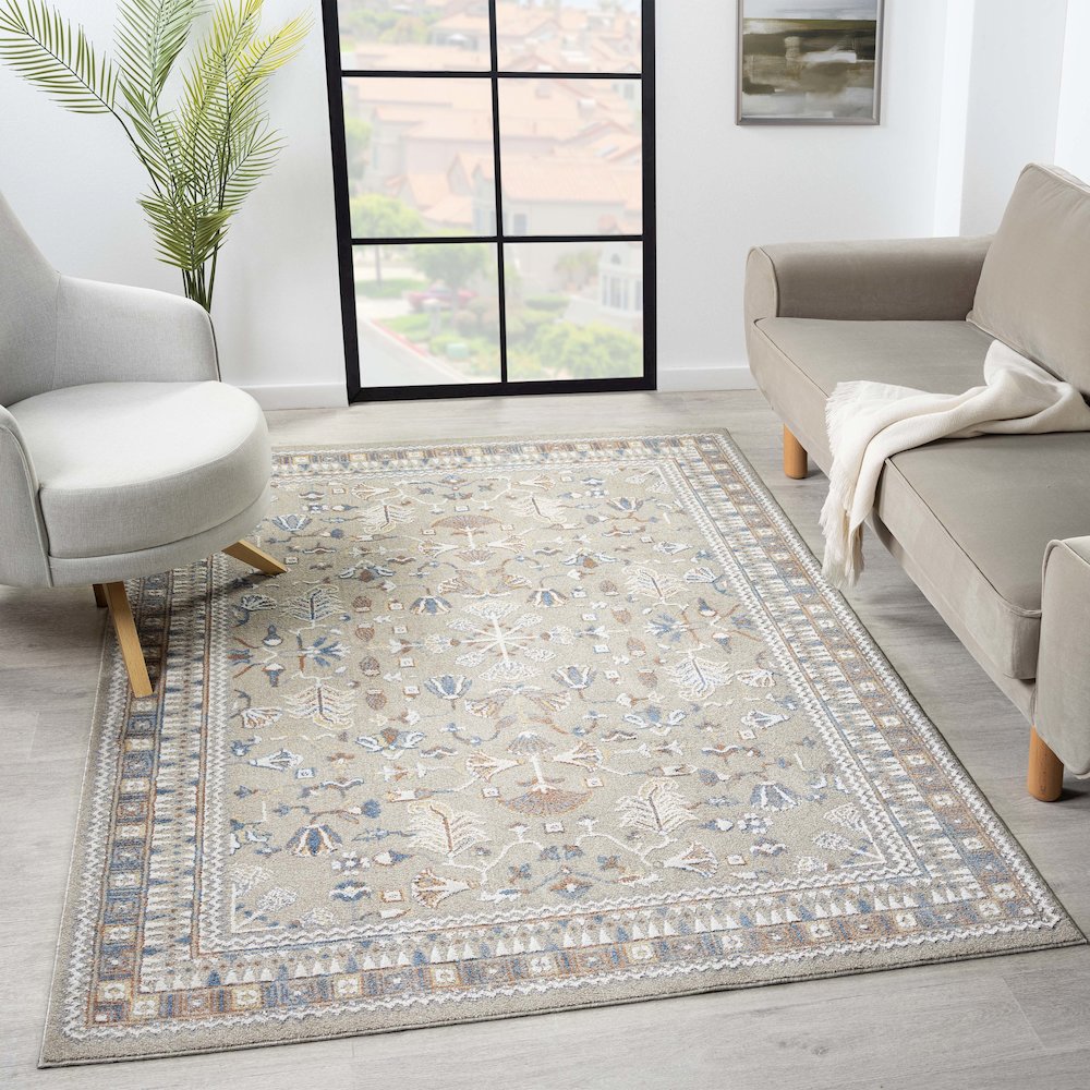 Beige/Rust Modern Geometric Performance Washable Indoor Area Rug. Picture 7