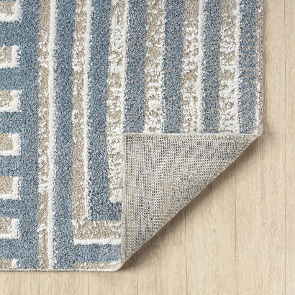 Beige/Blue Modern Geometric Performance Washable Indoor Area Rug. Picture 6
