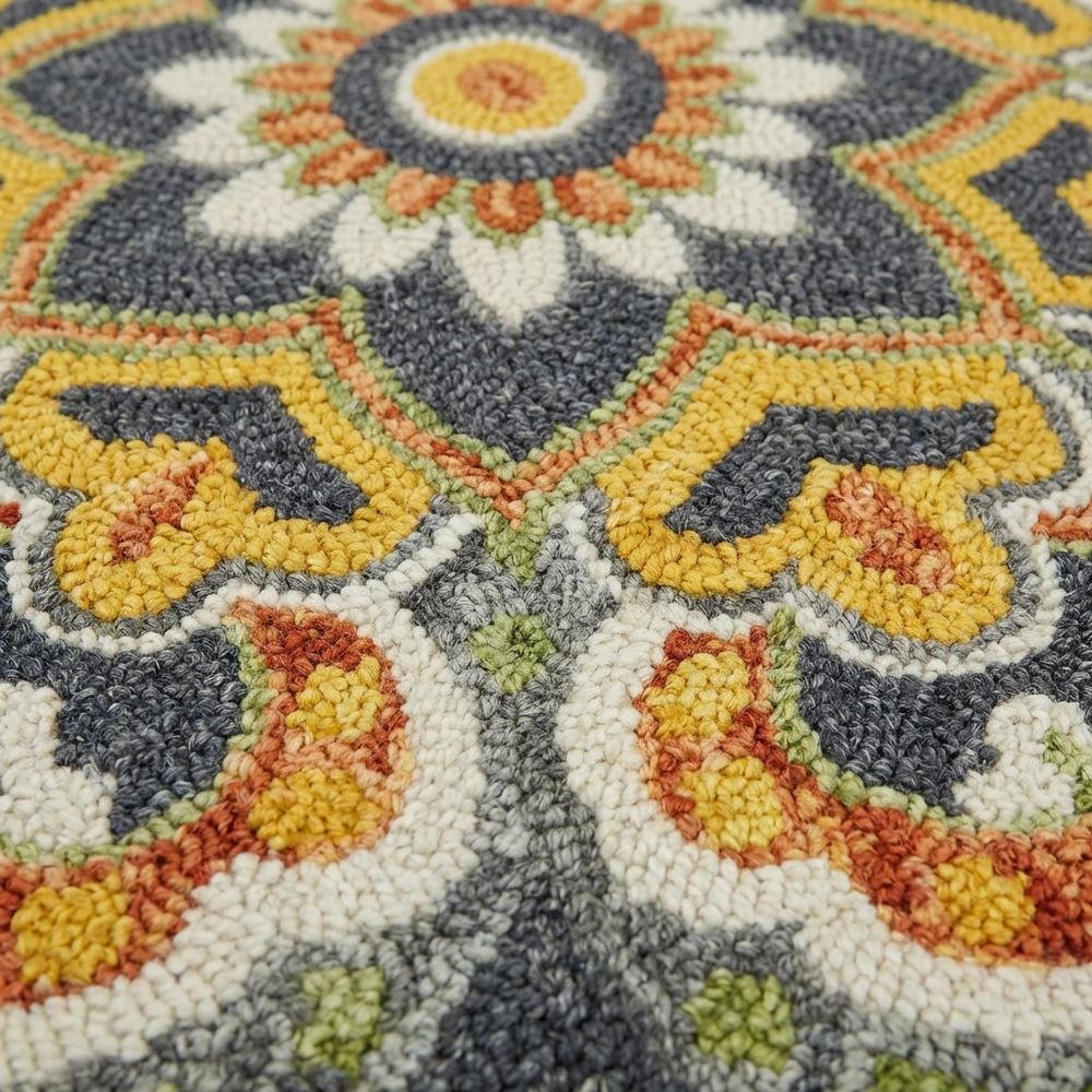 Gray And Yellow Indoor Area Rug With Classic Round Design. Picture 5