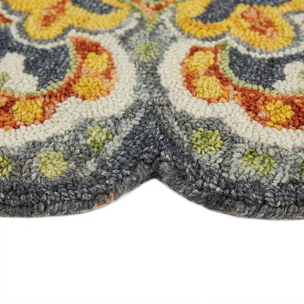 Gray And Yellow Indoor Area Rug With Classic Round Design. Picture 6