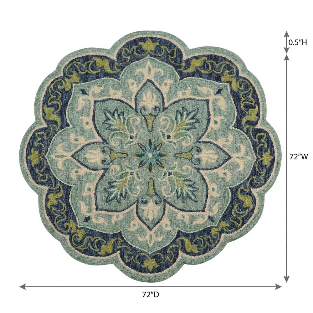 Blue Indoor Area Rug With Classic Round Design, 6 Feet Diameter. Picture 7