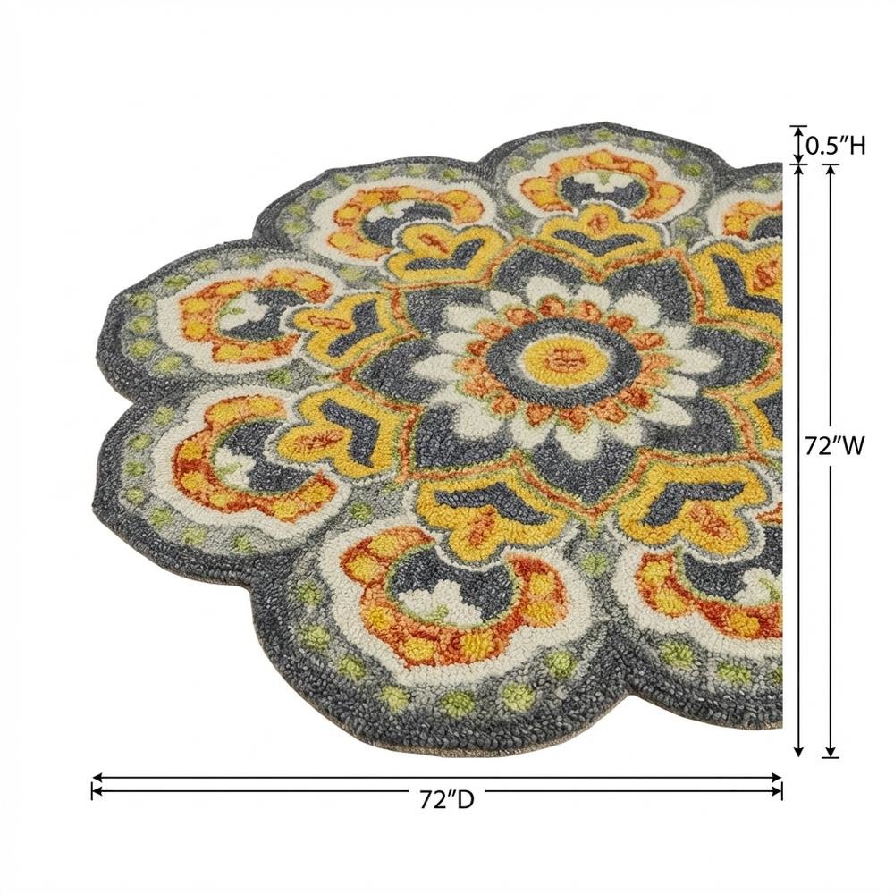 Gray And Yellow Indoor Area Rug With Classic Round Design. Picture 7