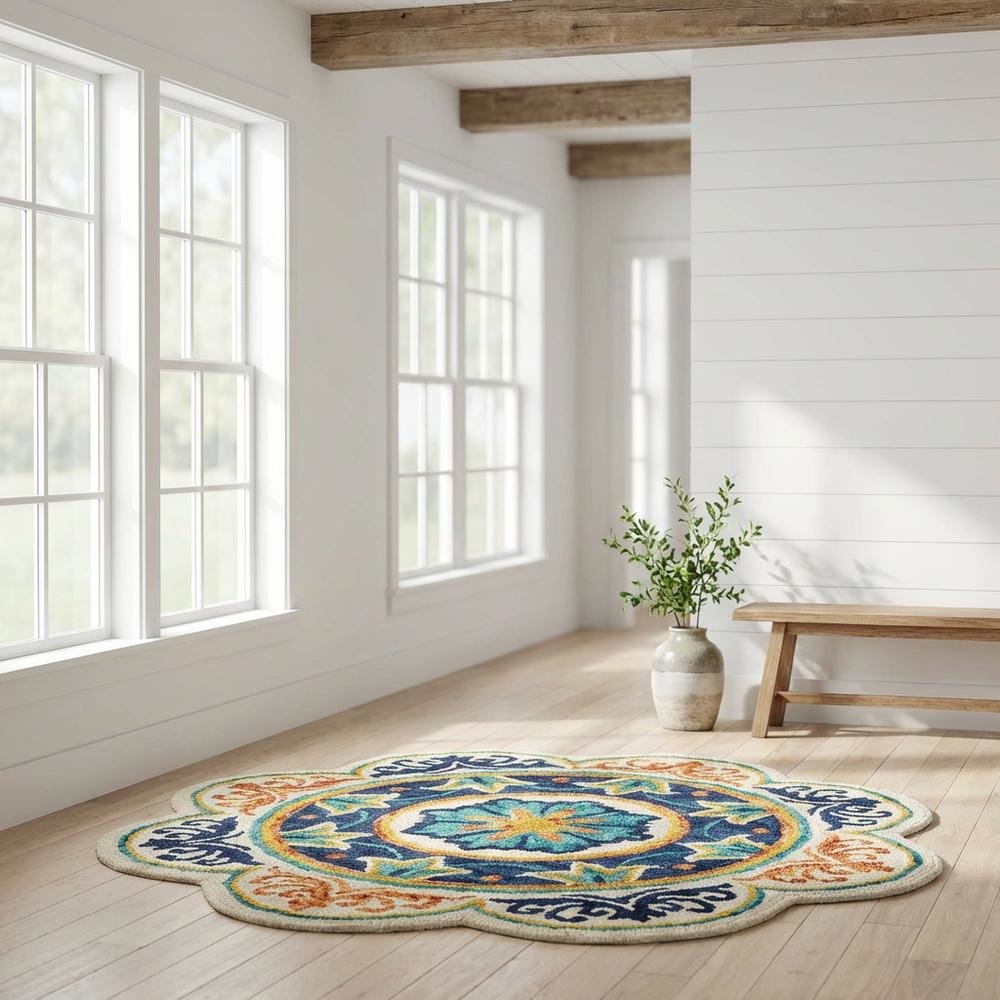 Blue Indoor Round Area Rug With Classic Design And Soft Material. Picture 2