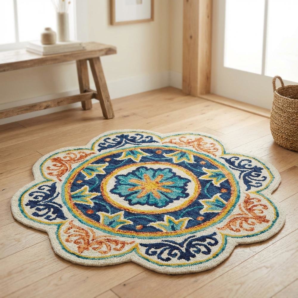 Blue Indoor Round Area Rug With Classic Design And Soft Material. Picture 3