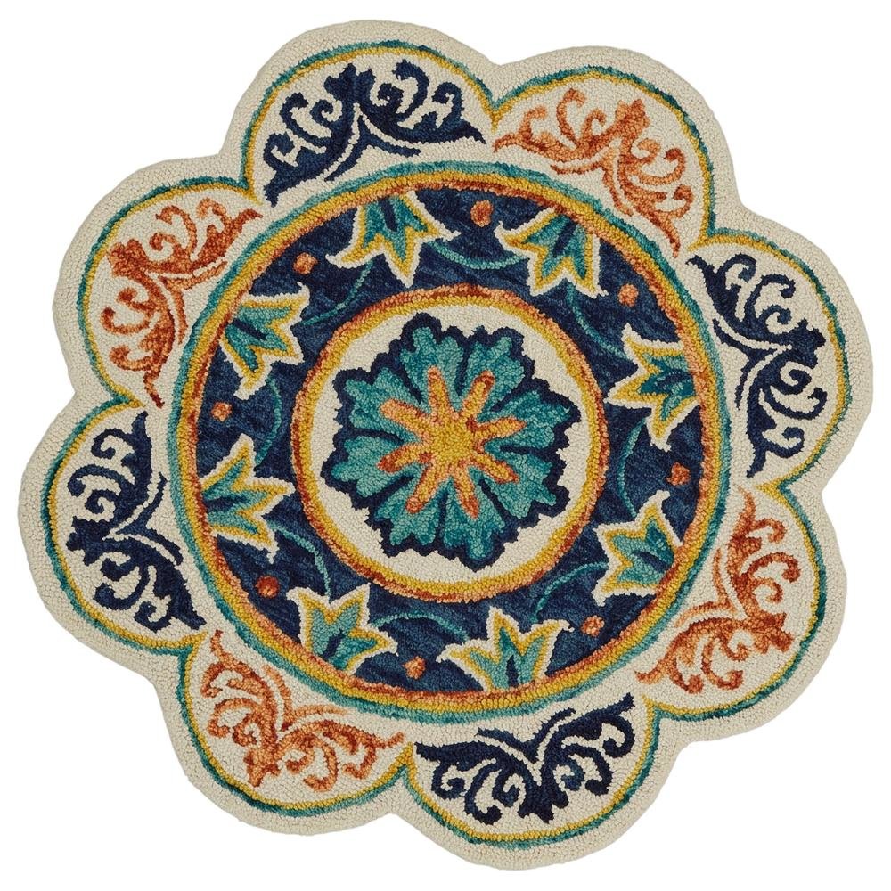 Blue Indoor Round Area Rug With Classic Design And Soft Material. Picture 4