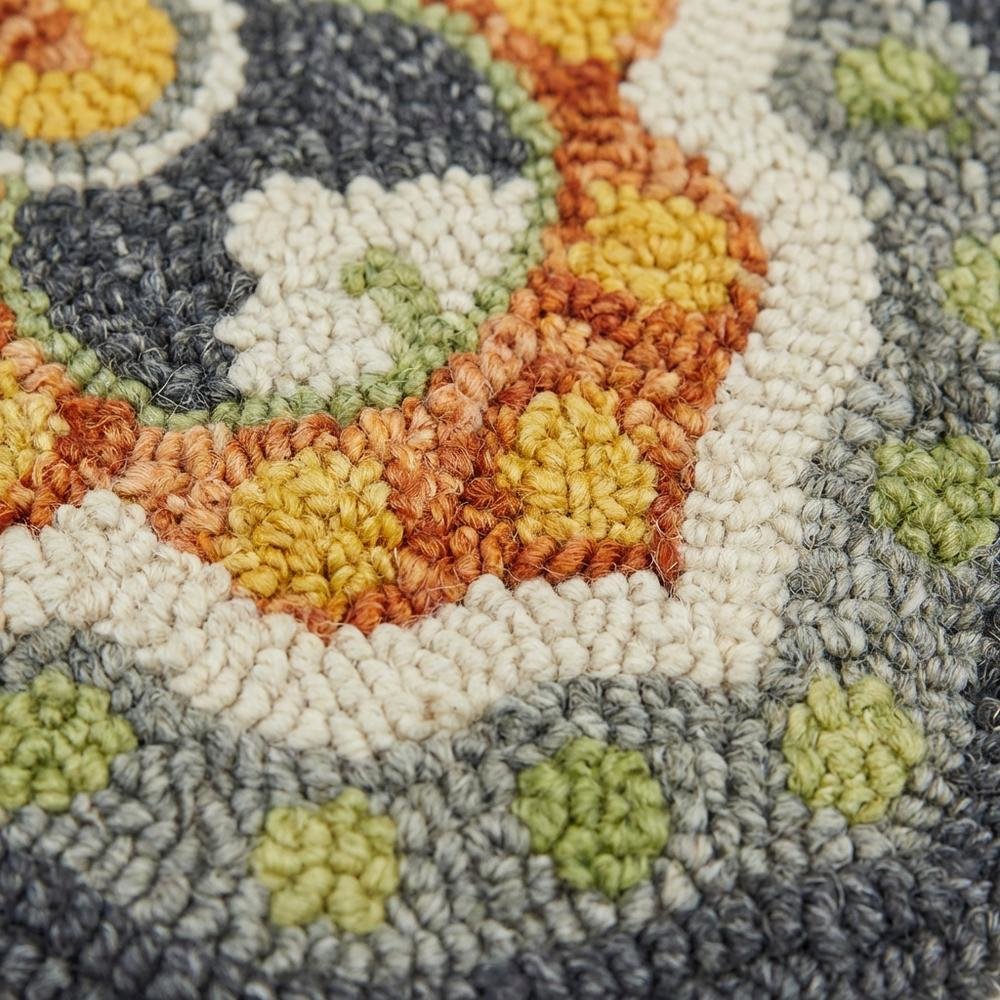 Gray Indoor Round Area Rug With Classic Style And Vibrant Yellow Accents. Picture 5