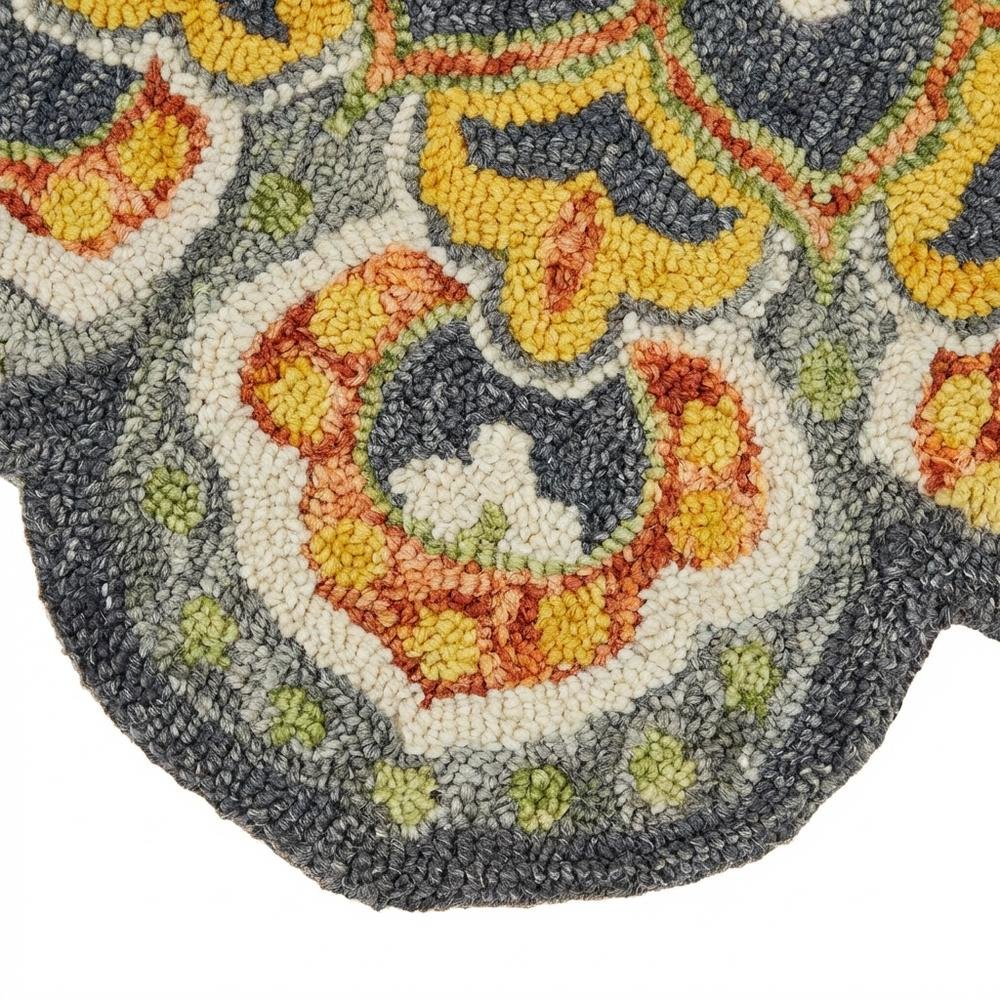 Gray Indoor Round Area Rug With Classic Style And Vibrant Yellow Accents. Picture 6