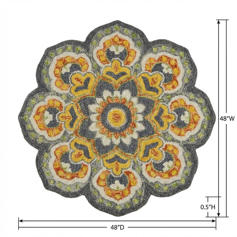 Gray Indoor Round Area Rug With Classic Style And Vibrant Yellow Accents. Picture 7