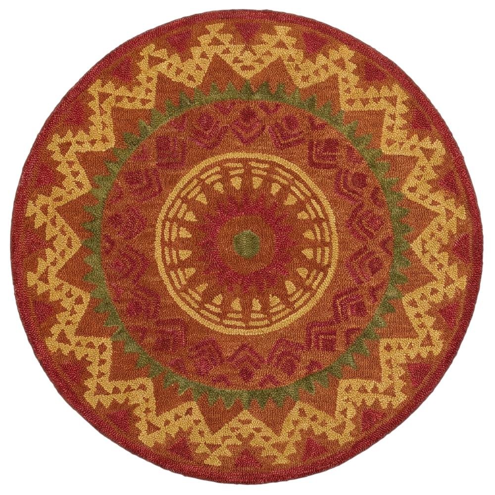 Orange/Red Round Indoor Area Rug With Transitional Style, 4-Foot Diameter. Picture 4