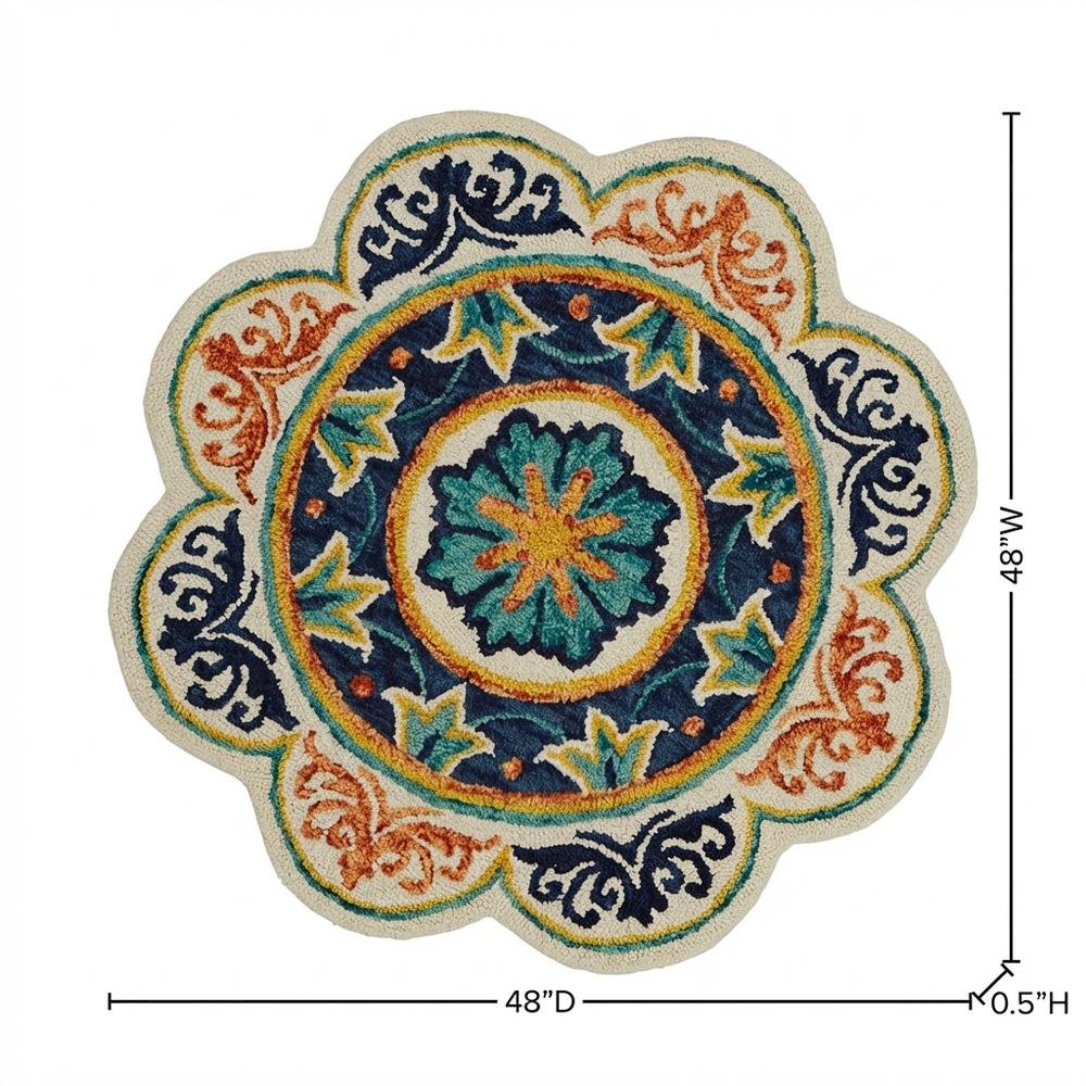 Blue Indoor Round Area Rug With Classic Design And Soft Material. Picture 7