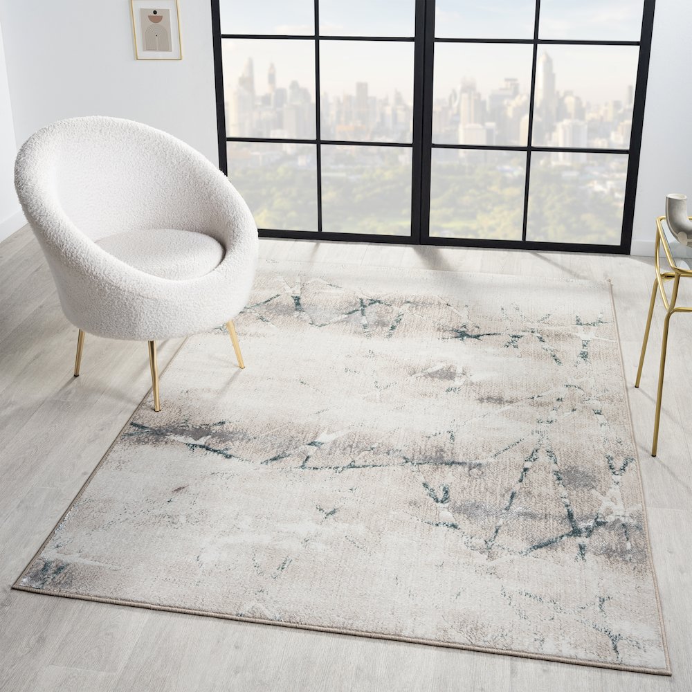 Antalya Durable Performance Area Rug Indoor in Beige/Blue, 9' x 12'. Picture 8
