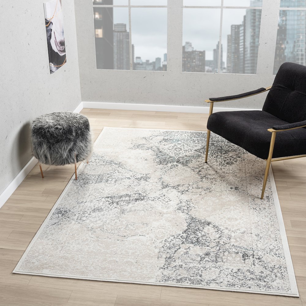 Antalya Durable Performance Area Rug Indoor in Beige/Blue, 9' x 12'. Picture 2