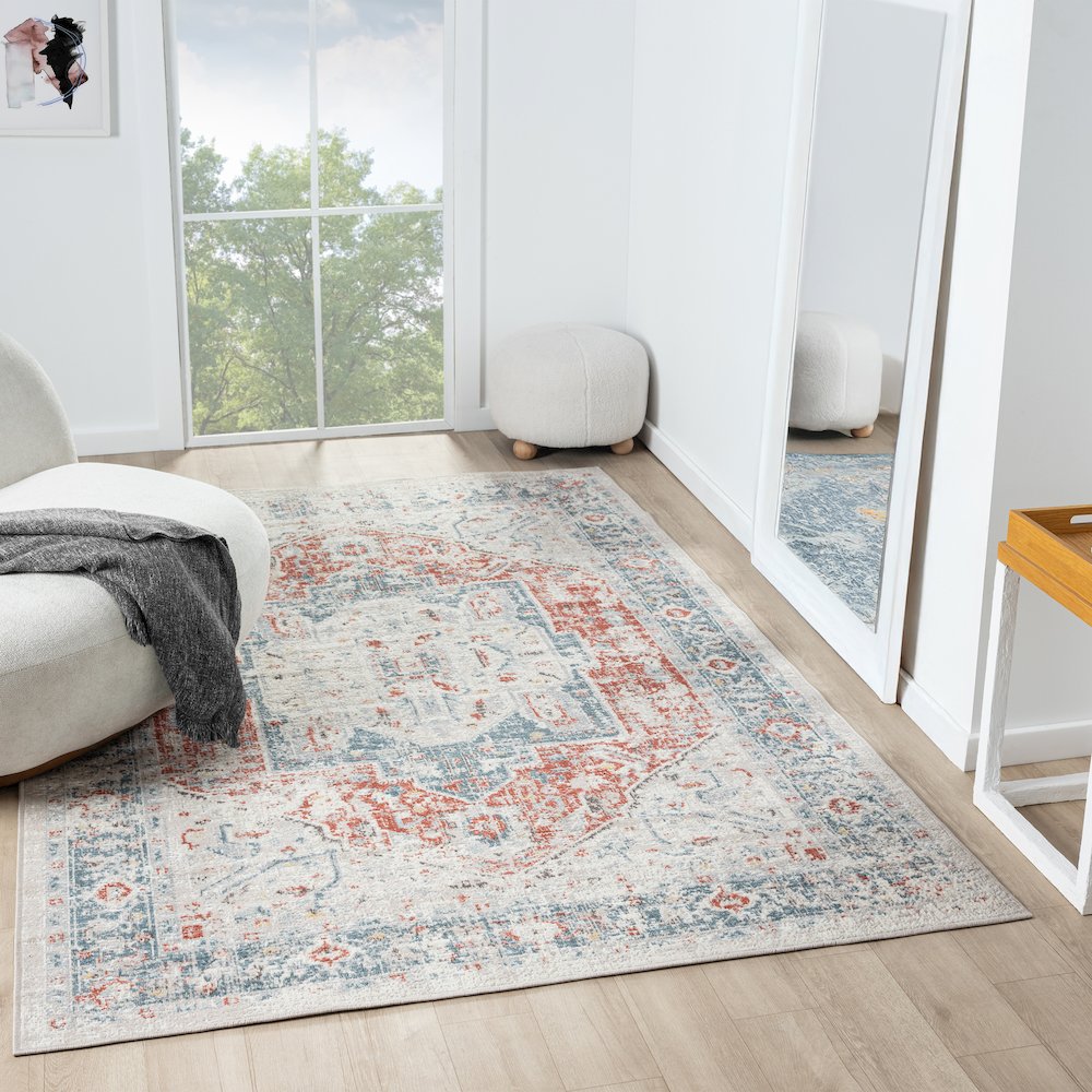 Antiquity Durable Performance Area Rug Outdoor in Blue/Orange, 6'6" x 9'. Picture 8