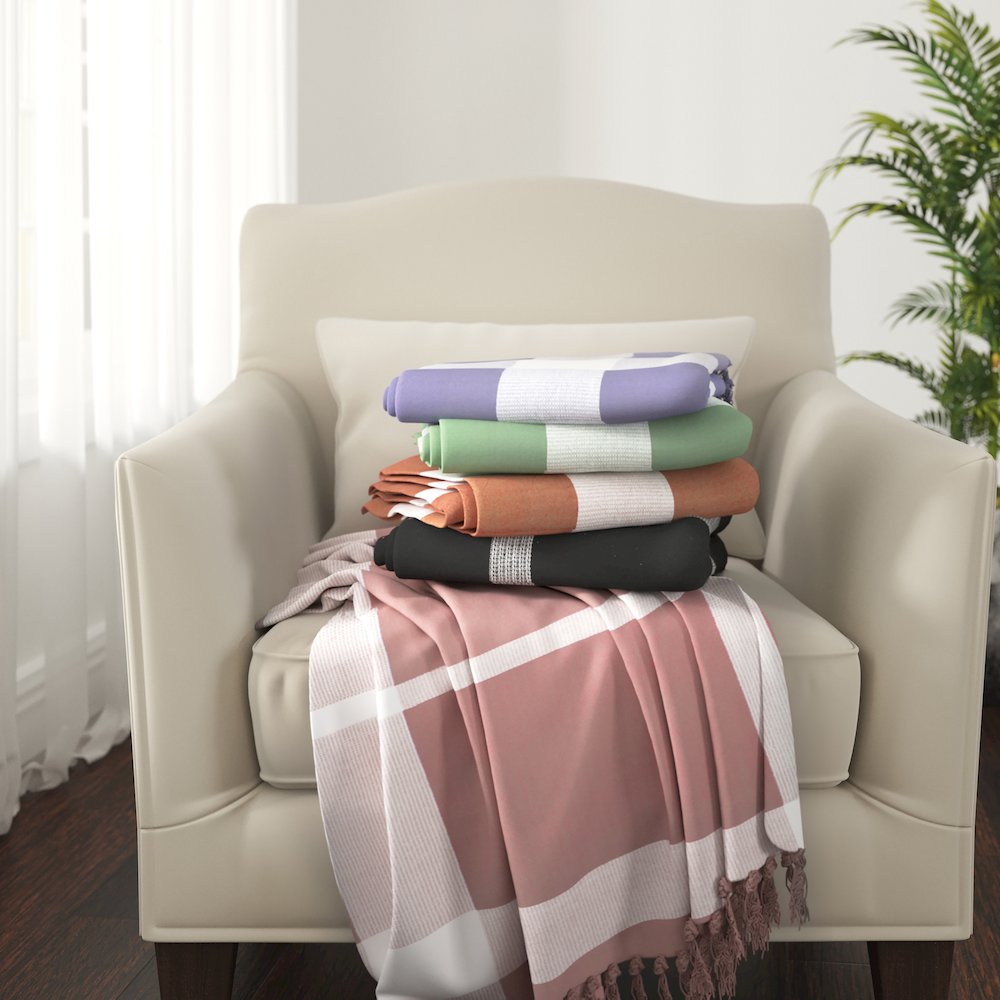 Blue/White Tartan/Plaid Hand-Woven All-Natural Cotton Throw Blanket. Picture 8