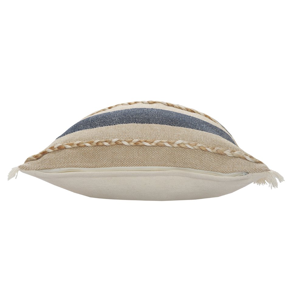 Atlantis Coastal Striped Throw Pillow with Jute Braiding and Fringe. Picture 4