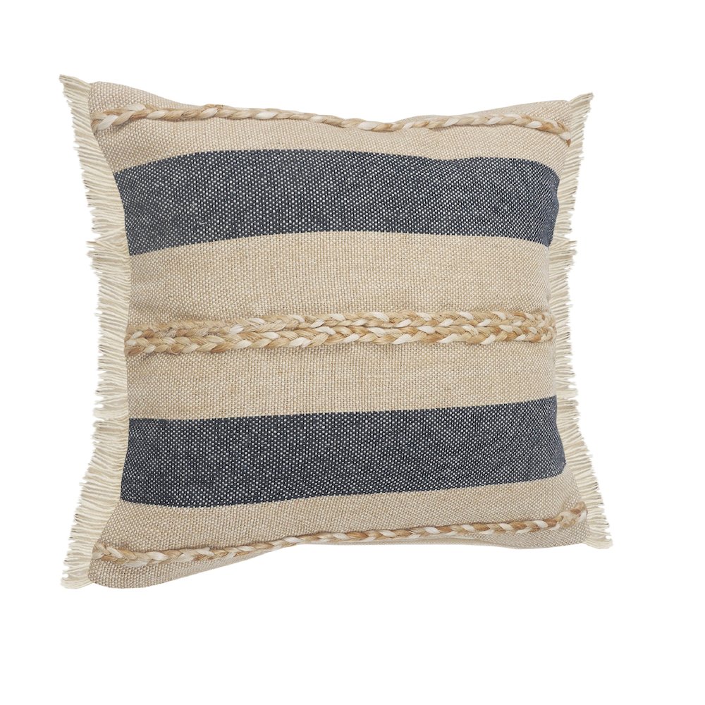 Atlantis Coastal Striped Throw Pillow with Jute Braiding and Fringe. Picture 5