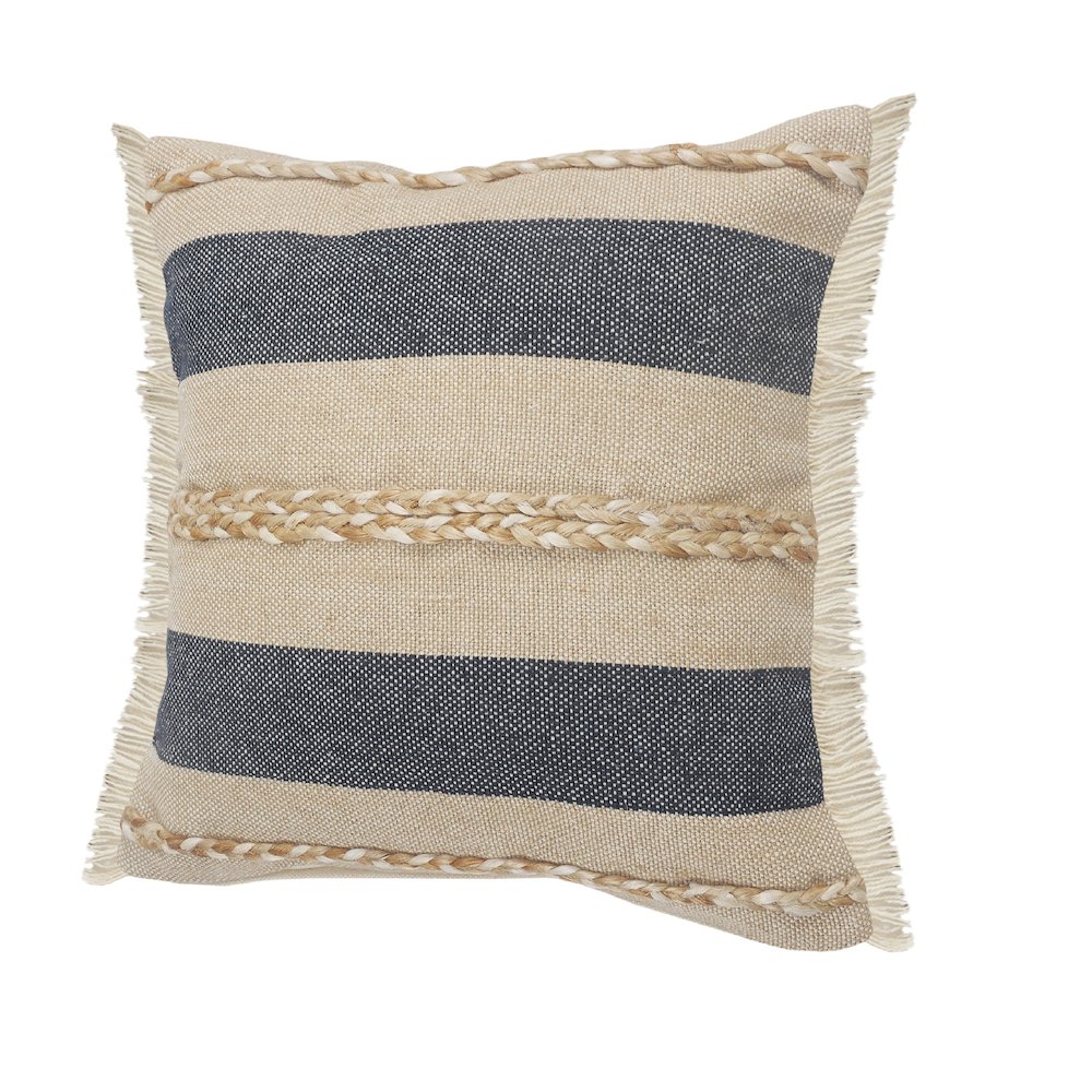 Atlantis Coastal Striped Throw Pillow with Jute Braiding and Fringe. Picture 6