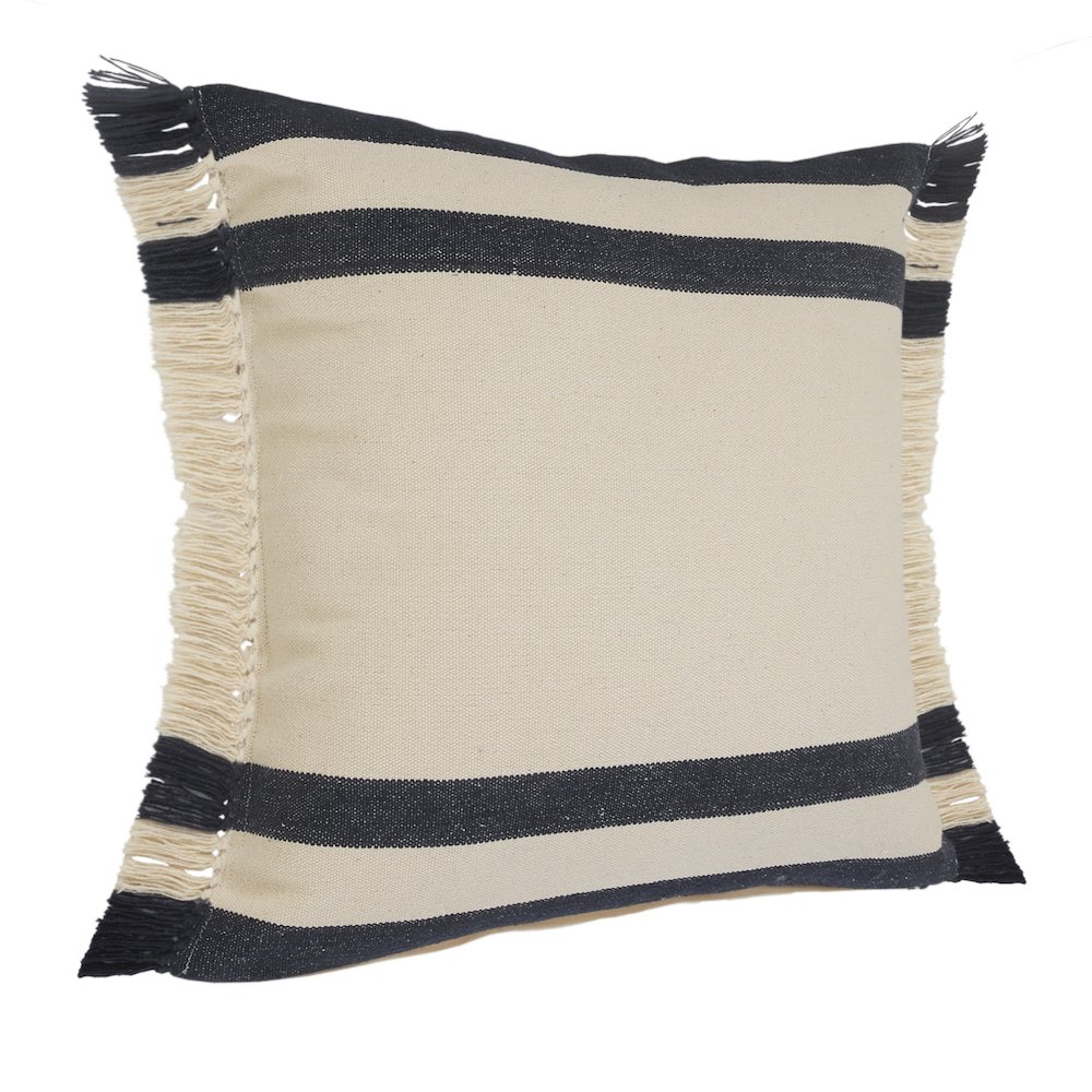 Double Blue Border Striped Throw Pillow with Fringe. Picture 4