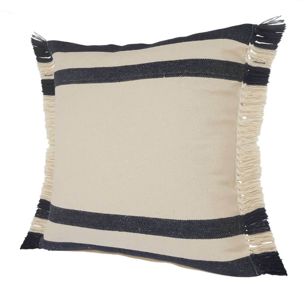 Double Blue Border Striped Throw Pillow with Fringe. Picture 5