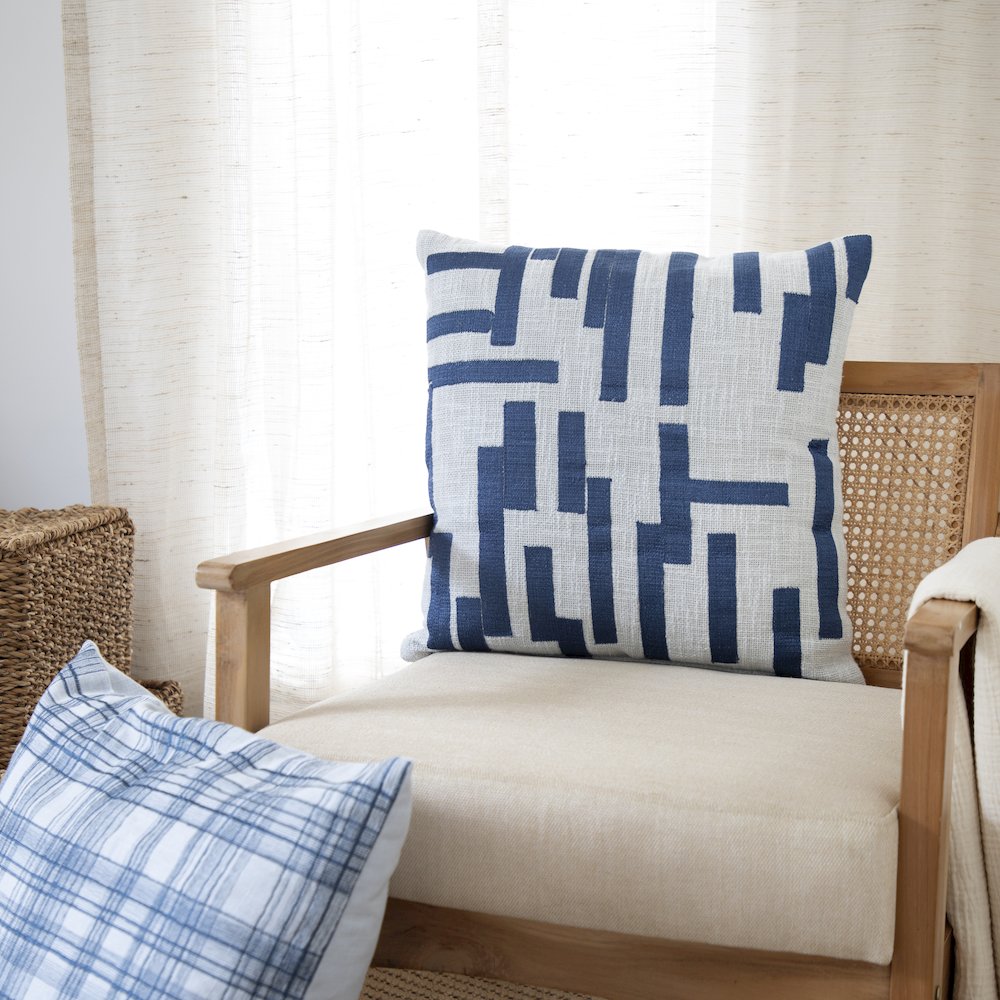 Stacy Garcia  Cotton Blend Poly Filled Pillow in Blue/Ivory, 24" x 24". Picture 2