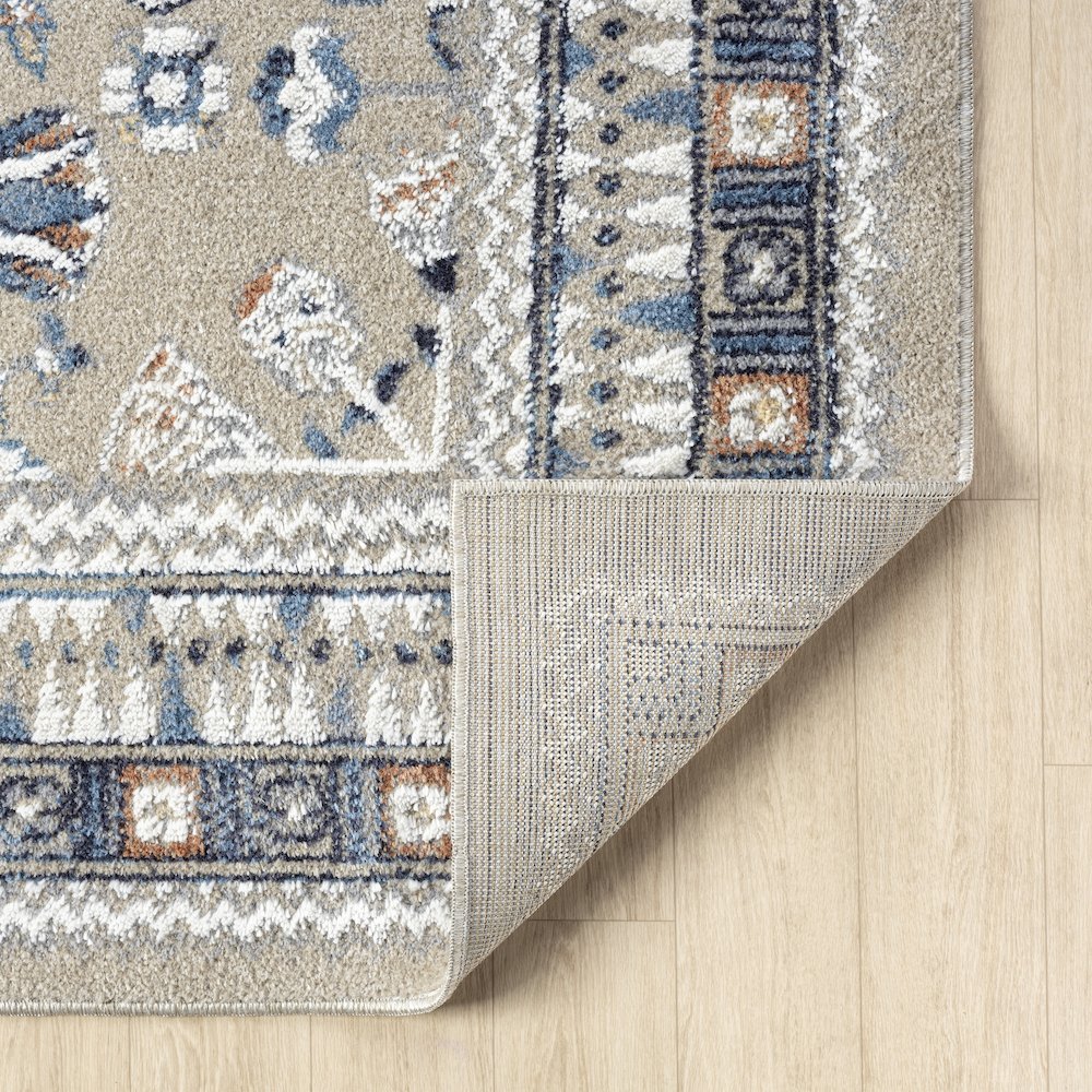 Blue/Beige Classic Floral Performance Washable Indoor Area Rug. Picture 6