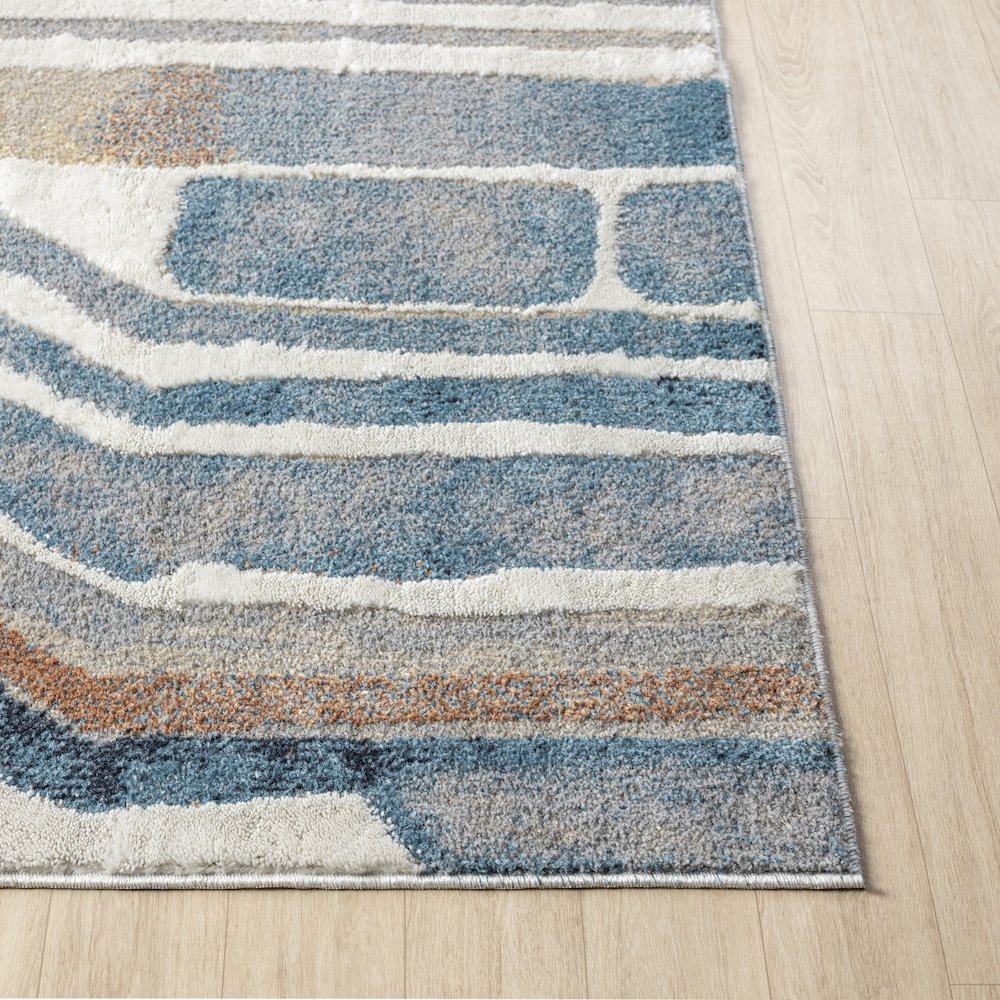 Blue/Beige Modern Abstract Performance Washable Indoor Area Rug. Picture 5