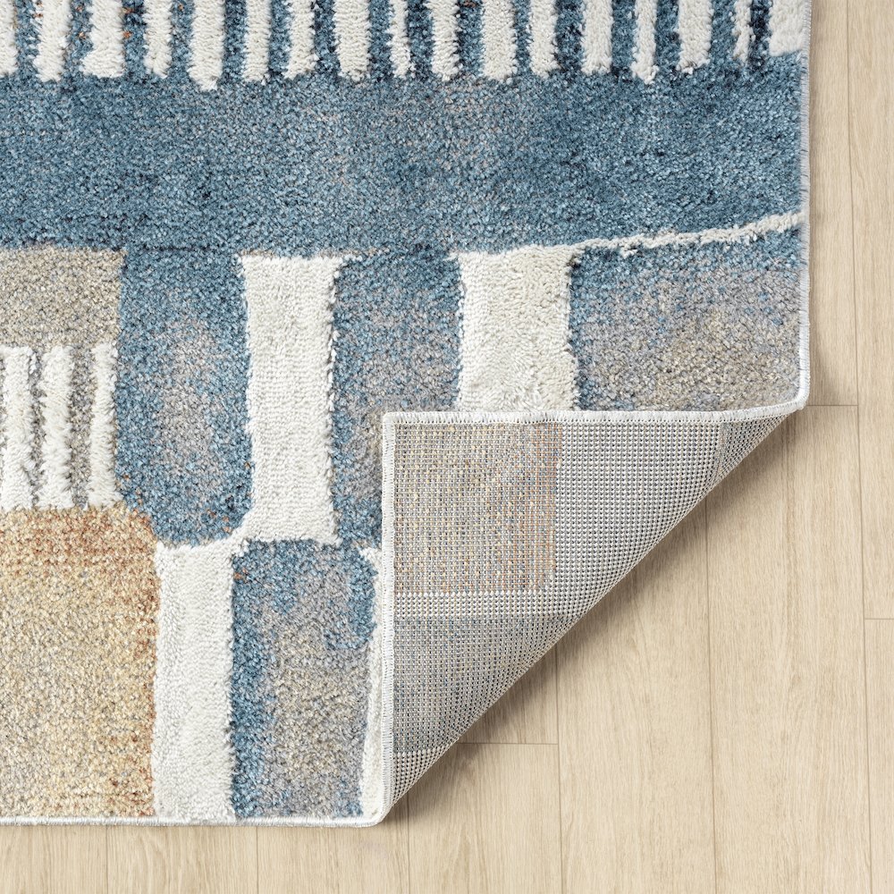 Blue/Beige Modern Abstract Performance Washable Indoor Area Rug. Picture 6