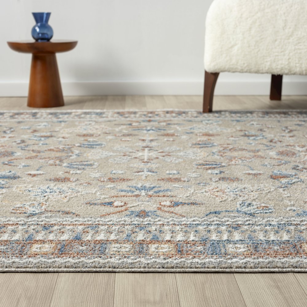 Beige/Rust Modern Geometric Performance Washable Indoor Area Rug. Picture 3