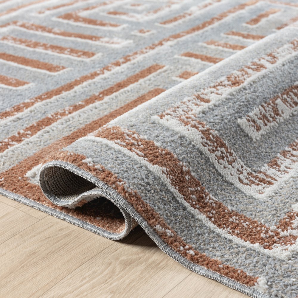 Beige/Rust Modern Geometric Performance Washable Indoor Area Rug. Picture 4