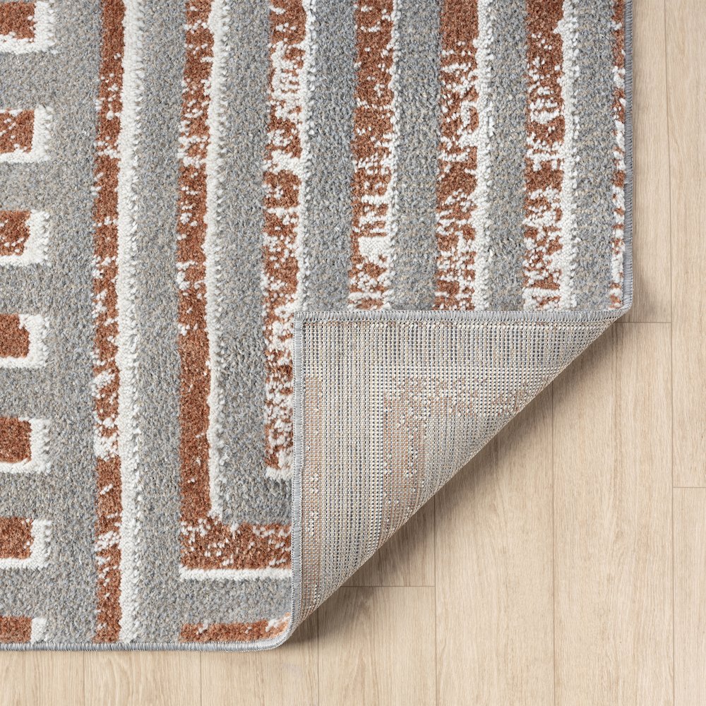 Beige/Rust Modern Geometric Performance Washable Indoor Area Rug. Picture 6