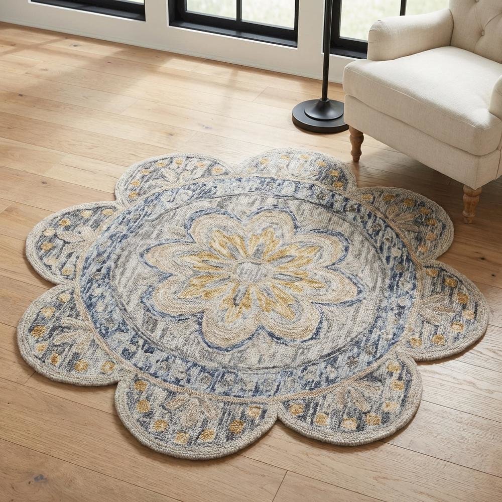 Gray Indoor Round Area Rug With Classic Design For Living Room. Picture 3