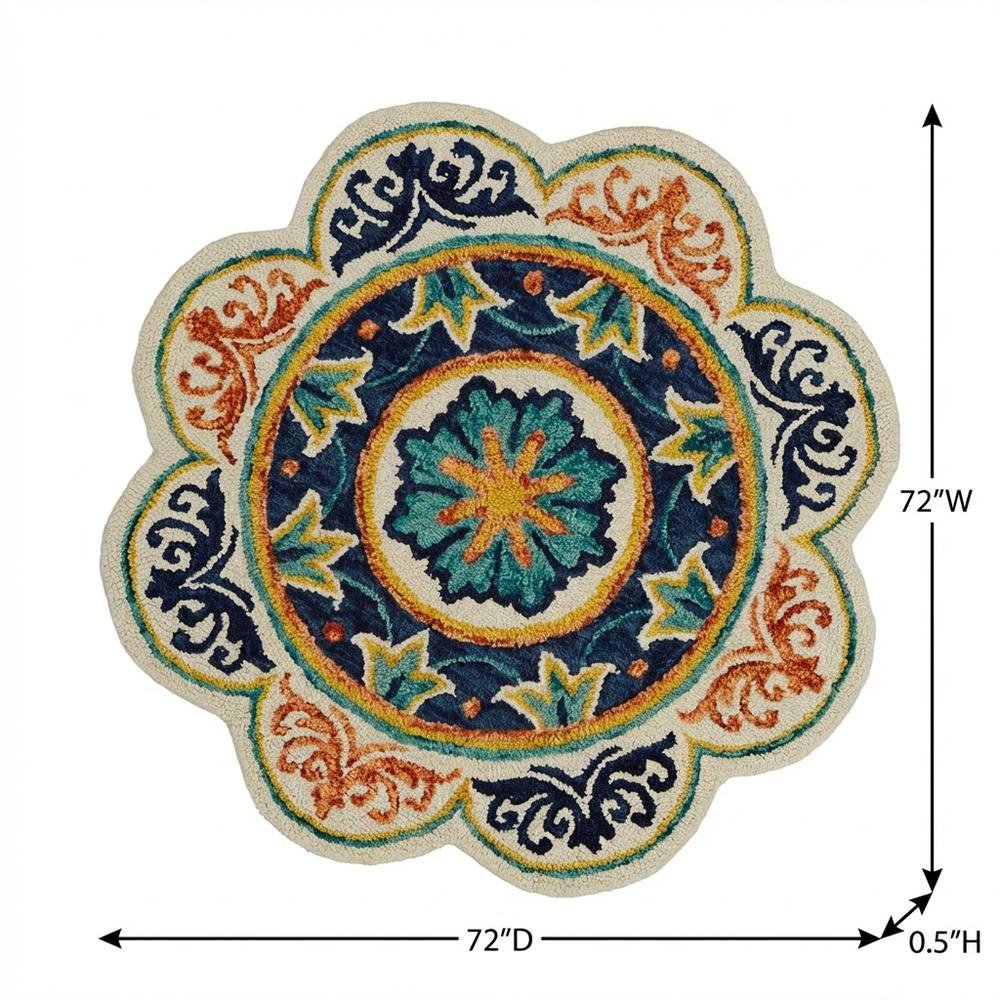 Blue Indoor Round Area Rug With Classic Style And Soft Texture. Picture 7