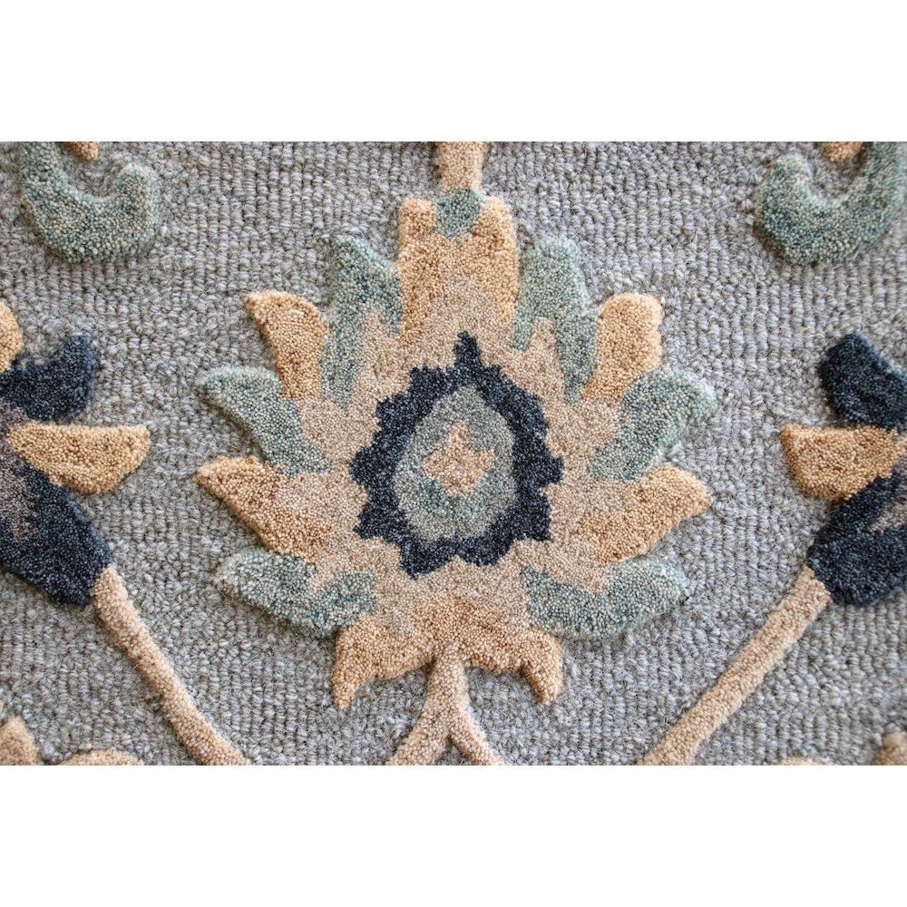 Bella Rose Wool Area Rug Indoor in Blue/Gray, 3' Round. Picture 2